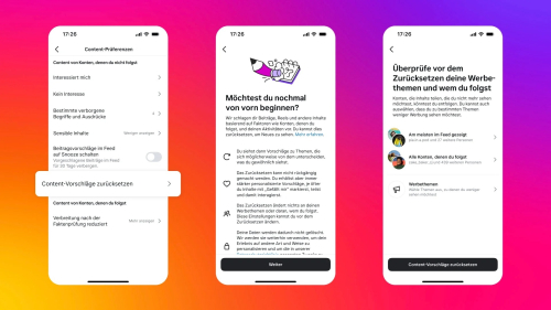 Instagram Empfehlungen zur&uuml;cksetzen