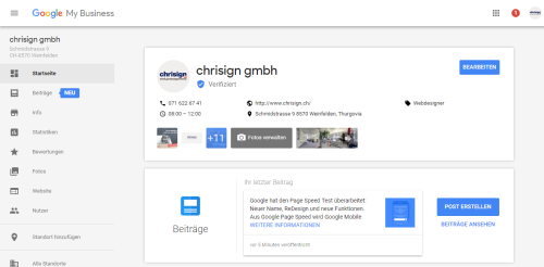 Google My Business Dashboard mit bestehenden Eintr&auml;gen