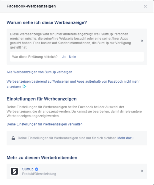 Einstellungen f&uuml;r Werbeanzeigen anzupassen.