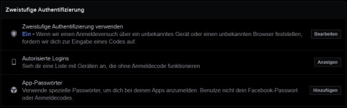Facebook zweistufige Authentifizierung aktivieren
