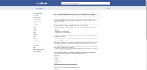 Formular Einspruch gegen die Verwendung deiner Informationen f&uuml;r KI bei Meta