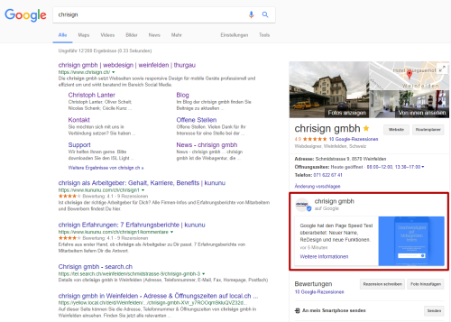 Die Beitr&auml;ge werden prominent unter dem Firmeneintrag angezeigt.