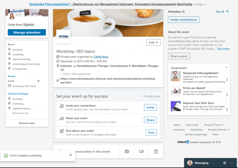 LinkedIn Event Seite