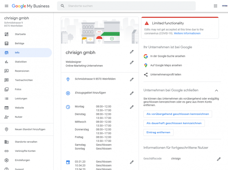 Google My Business Dashboard