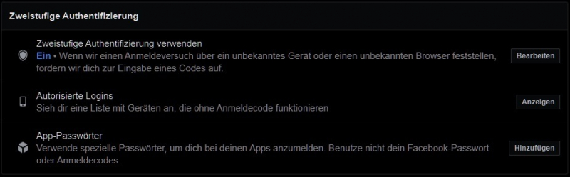 Facebook zweistufige Authentifizierung aktivieren