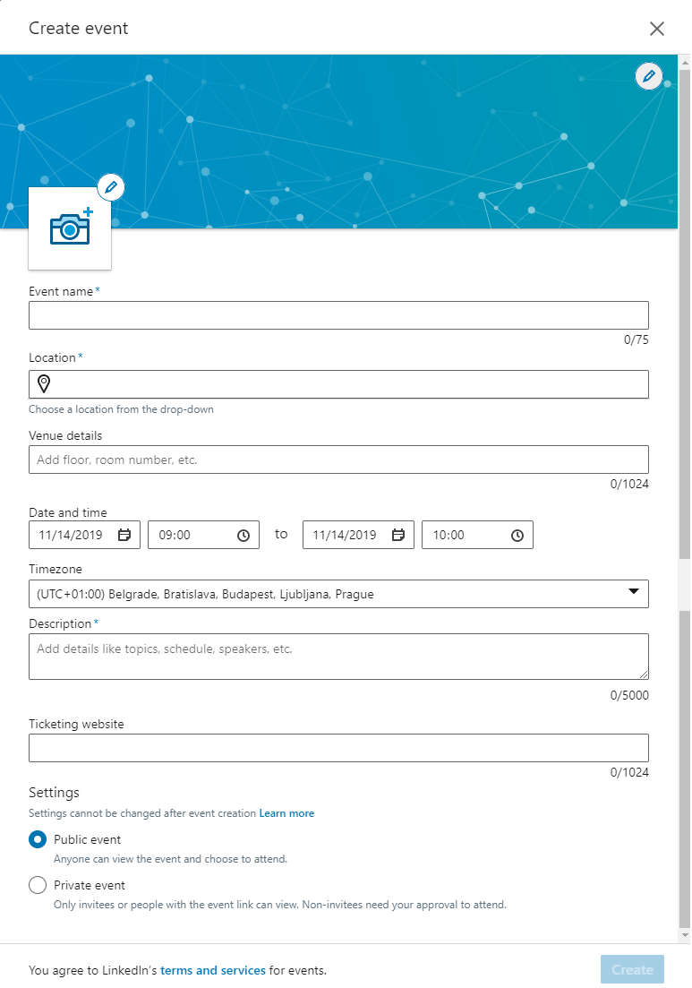 LinkedIn Event-Eingabemaske