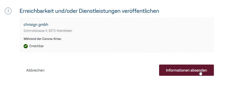 Erreichbarkeit und/oder Dienstleistung veröffentlichen