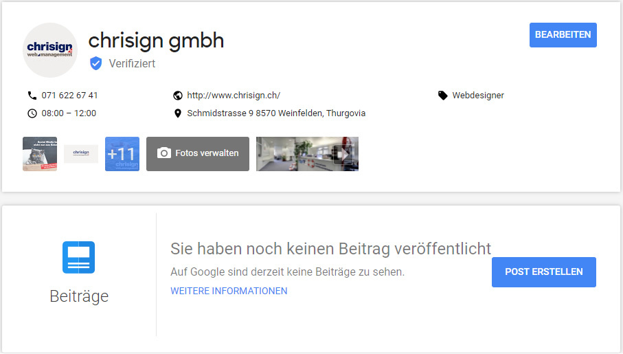 Google My Business Dashboard ohne Beitrag