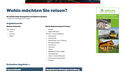 Angebote Filterfunktion und Listenansicht