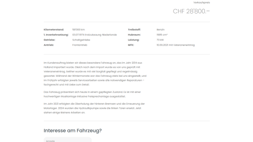 Fahrzeugverkauf Detailseite Informationen