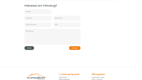 Fahrzeugverkauf Detailseite Formular
