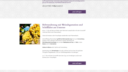 Gourmettouren Auflistung mit Weiterleitung zum Kontaktformular