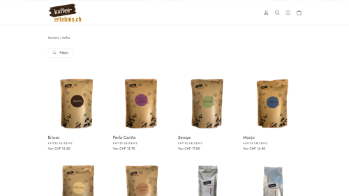 Online Shop Listenansicht