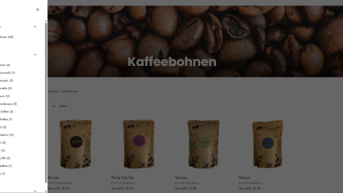 Online Shop Filterfunktion