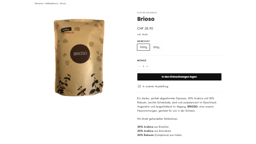 Online Shop Detailansicht