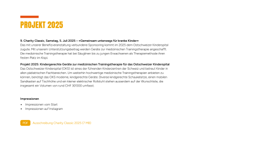 Charity Classic Projekte Detailansicht