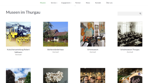 Museen Listenansicht und Suchfunktion
