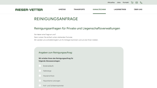 Reinigungsanfrage Formular