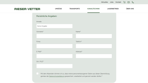 Reinigungsanfrage Formular