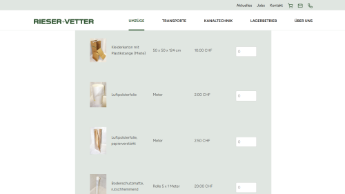 Packmaterialshop Listenansicht