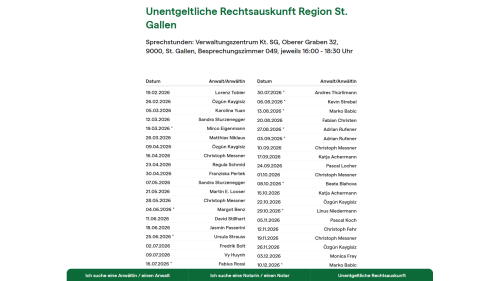 Unentgeltliche Rechtsauskunft Sprechstunden