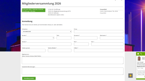 Agenda Detailansicht mit Anmeldeformular