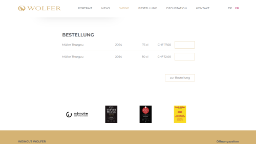 Unsere Weine Detailansicht Bestellformular